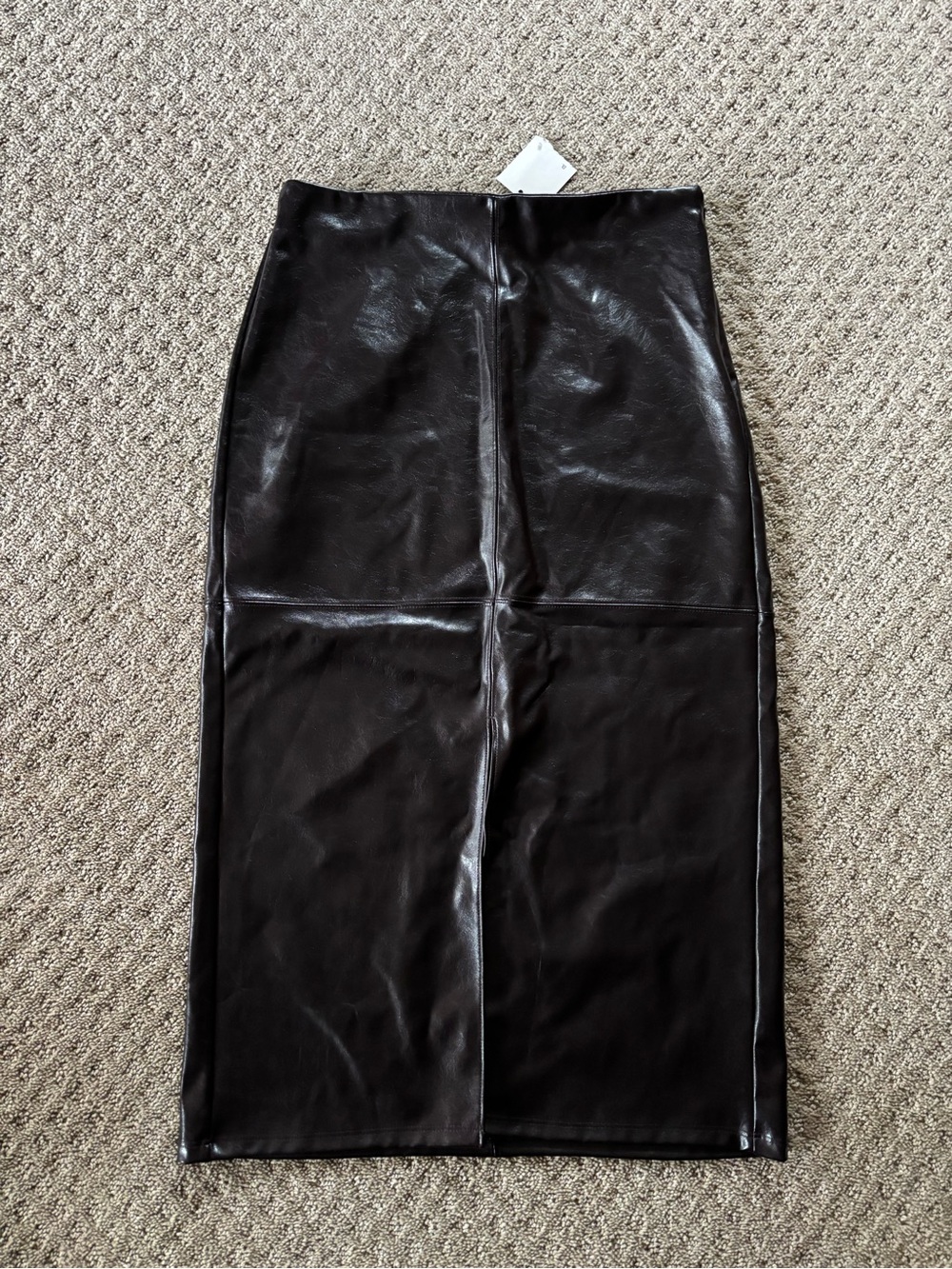 NWT A New Day Women’s Brown Midi Faux Leather Pencil Skirt with Front Slit